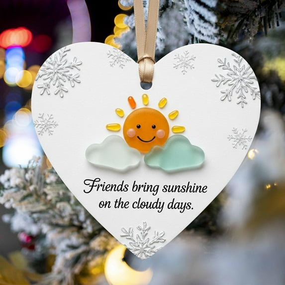 PLPPYFS Heart-Shaped Sea Glass Friendship Decor, Acrylic Friendship Heart Keepsake, Friendship Heart Ornament for Christmas Tree Hanging Ornaments, Sea Glass Art for Best Friends, for Home Garden