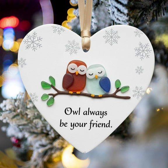 PLPPYFS Heart-Shaped Sea Glass Friendship Decor, Acrylic Friendship Heart Keepsake, Friendship Heart Ornament for Christmas Tree Hanging Ornaments, Sea Glass Art for Best Friends, for Home Garden