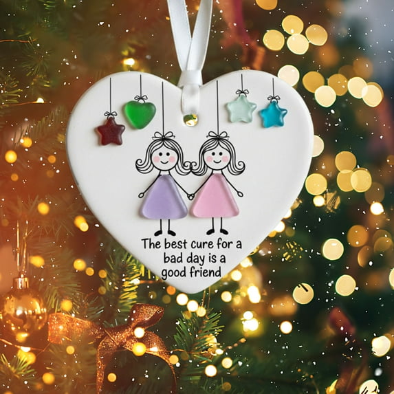 PLPPYFS Heart-Shaped Sea Glass Friendship Decor, Acrylic Heart Ornament Keepsake, Christmas Tree Hanging Ornaments, Friendship Gifts for Best Friend, Thank You Present for Coworker, Teacher, Boss