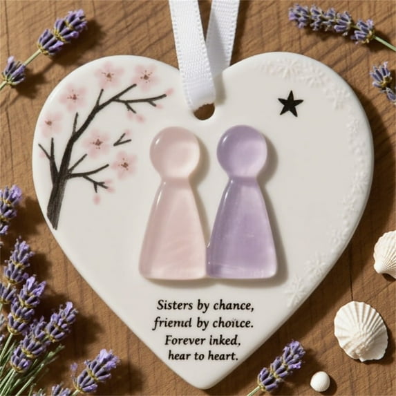 PLPPYFS Heart-Shaped Sea Glass Friendship Decor, Timeless Friendship Heart Keepsake, Friendship Heart Ornament for Christmas Tree Hanging Ornaments, Sea Glass Art for Best Friends, Christmas Gifts