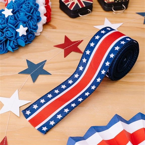 PLPPYFS Independence Day Decorative Streamers, Patriotic Ribbons American Flag Double Sided Star Striped Wired Ribbon Red Blue White Ribbons for Memorial Day 4th of July Independence Day Bow
