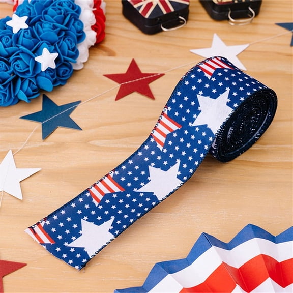 PLPPYFS Independence Day Decorative Streamers, Patriotic Ribbons American Flag Double Sided Star Striped Wired Ribbon Red Blue White Ribbons for Memorial Day 4th of July Independence Day Bow