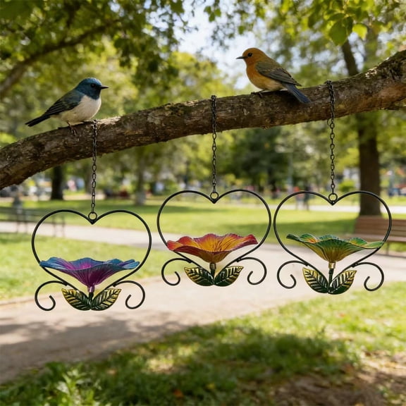 PLPPYFS Iron Birds Feeder Heart Shape Flower Birds Feeder Outdoor Garden Decoration Multifunctional Bird Plates for Feeding and Bath Outdoor Decoration for Garden Backyard Attracting Wild Birds