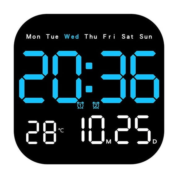 PLPPYFS LED Digital Alarm Clock, Displays Time, Date, Day, Temperature, Dual Alarms, DST, for Living Room, Bedroom, Office Wall Decor