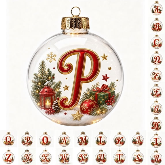 PLPPYFS Light Up Christmas Ornament, Christmas Holiday Letter Acrylic Ball with Warm LED, Mini Holiday Christmas Tree Hanging Decoration with Letter Scene Lighted for Window Xmas