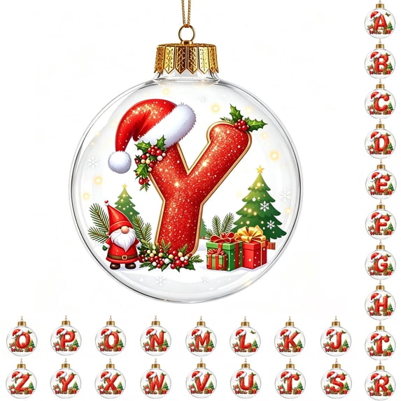 PLPPYFS Light Up Christmas Ornament, Christmas Holiday Letter Acrylic Ball with Warm LED, Mini Holiday Christmas Tree Hanging Decoration with Letter Scene Lighted for Window Xmas