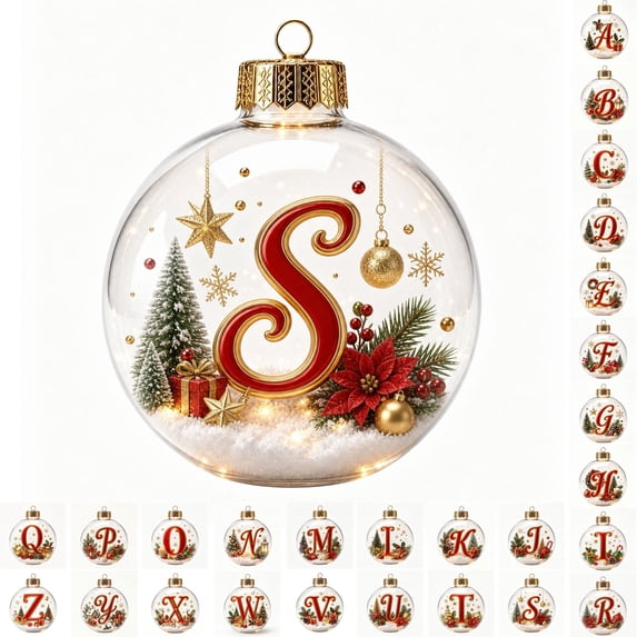 PLPPYFS Light Up Christmas Ornament, Christmas Holiday Letter Acrylic Ball with Warm LED, Mini Holiday Christmas Tree Hanging Decoration with Letter Scene Lighted for Window Xmas