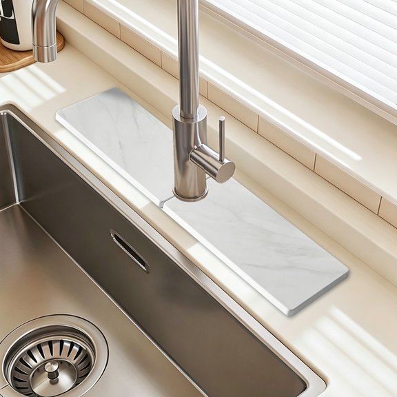 PLPPYFS Marble Pattern Diatomaceous Earth Faucet Water Absorbent Mat, Quick Dry Split Sink Splash Guard Pad, Flexible Modular Countertop Protector for Bathroom Kitchen Vanity Sink Faucet