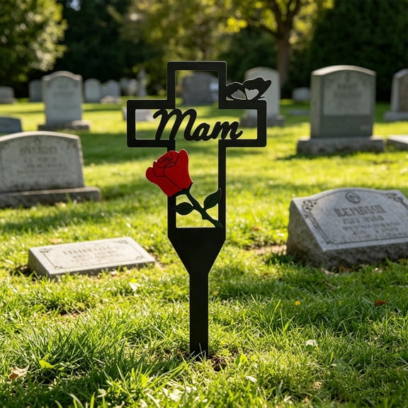 PLPPYFS Memorial Plaques for Outdoors Grave Marker Metal Cemetery for Remembrance Cardinal Cross Miss Flower Tree Sign You Crosses Plaque Garden Stake for Appear Ground Bell Heart