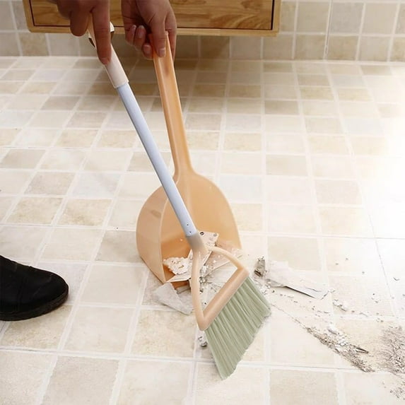 PLPPYFS Mini Broom with Dustpan for Kids, Broom and Dustpan Set with Long Handle, Light Weight Plastic Poles Stand Dustpans with Broom Combo for Home Kitchen Office Pet Dog Hair