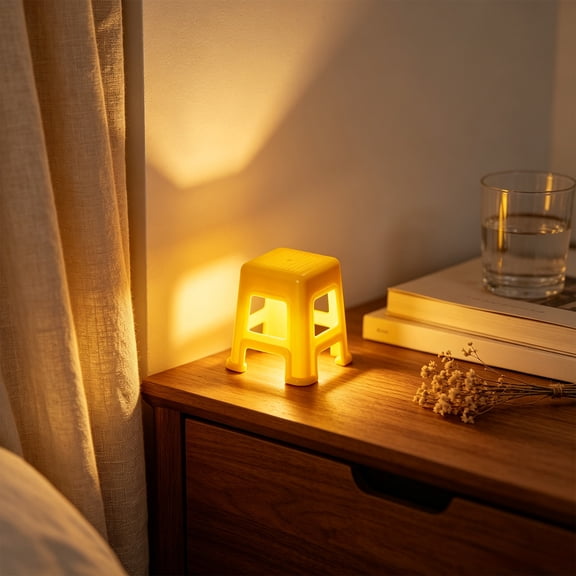 PLPPYFS Mini Stool Shaped LED Night Light, Cute Plastic Small Stool Ornament Lamp, Eye-Care Soft Warm Decorative Table Lamp for Bedroom Desk Study Room