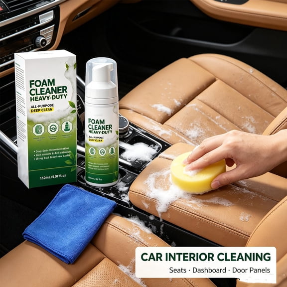 PLPPYFS MultiPurpose HeavyDuty Foam Cleaner Spray 150ml, Car Interior Cleaning Kit with Sponge & Microfiber Towel, NoRinse Stain Remover for Leather Seats Dashboard Door Panels