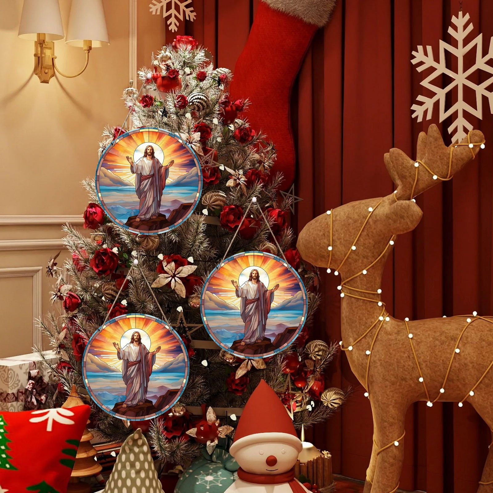 PLPPYFS Nativity Scene Ornaments Religious Christmas Wooden Hanging 3D — free download
