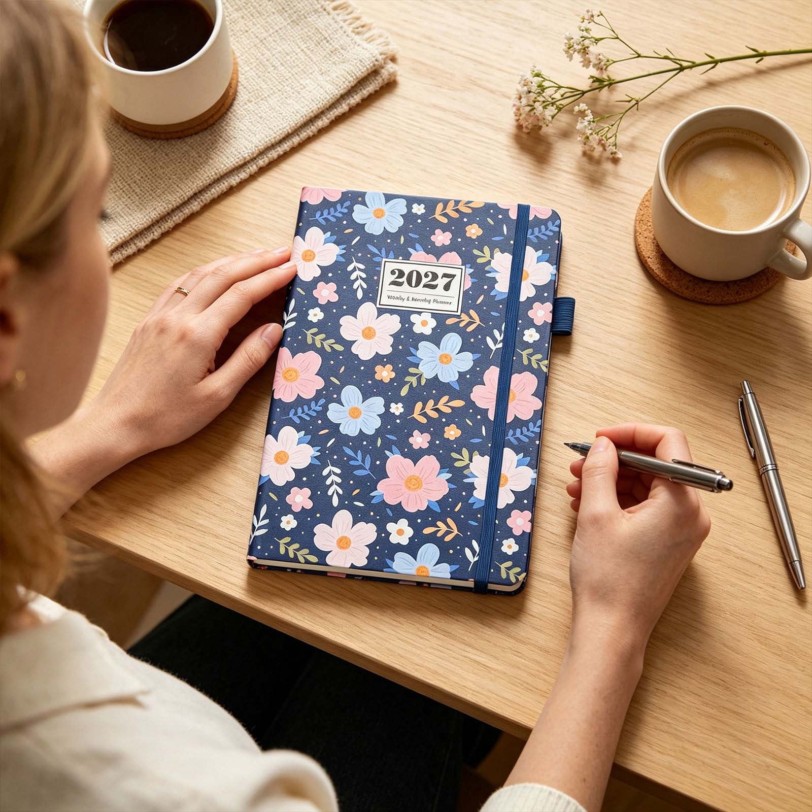 PLPPYFS New Year 2027 Weekly Planner, A5 Size Floral Cover Agenda ...