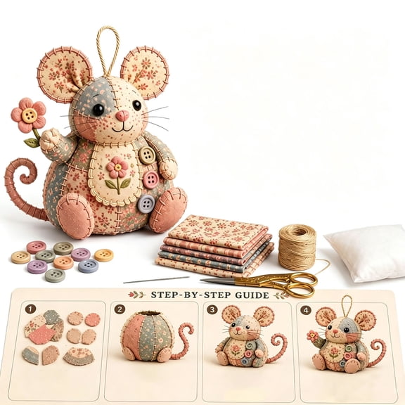 PLPPYFS Patchwork Mouse DIY Kit, Handmade Sewing Craft Kit for Mouse Making, Creative Patchwork Animal Craft Project, Cute Mouse DIY Set for Hobby Sewing Quilting Art Crafting Gift
