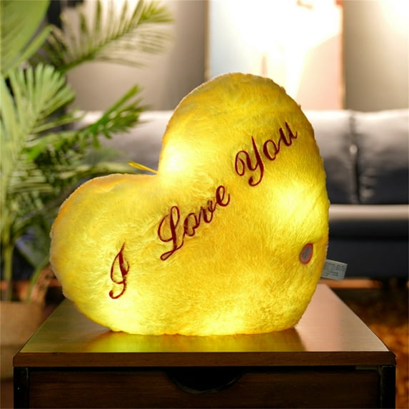 PLPPYFS Plush Pillow Heart Shape Cushion Fluffy Throw Pillows Decorative Back Cushions, Creative Twinkle Heart Shaped Plush Pillow, LED Night Light Glowing Cushions Toys, for Friends Valentine's Day