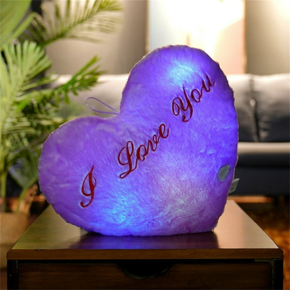PLPPYFS Plush Pillow Heart Shape Cushion Fluffy Throw Pillows Decorative Back Cushions, Creative Twinkle Heart Shaped Plush Pillow, LED Night Light Glowing Cushions Toys, for Friends Valentine's Day