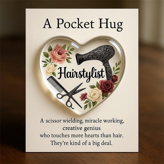 PLPPYFS A Pocket Hug for Hairstylists, Mini Hairdresser Tools Heart Pocket Hug Token with Greeting Cards, Thank You Gift for Your Hairstylist, Hairdresser Gifts for Women Men Birthday Xmas Ornament