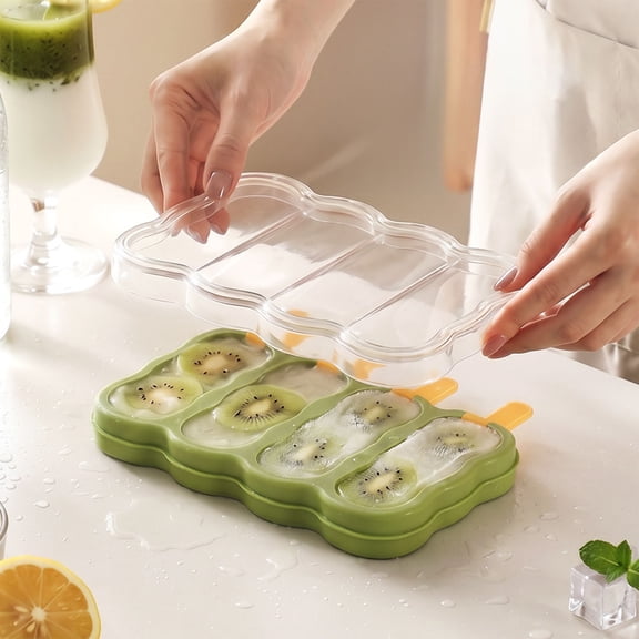 PLPPYFS Popsicles Molds, Mini Popsicles Molds Food Grade Cute Shapes Silicone Popsicle Molds BPA Free Reusable Ice Cream Mold Popsicle Maker Homemade DIY Set (Four Chambers)