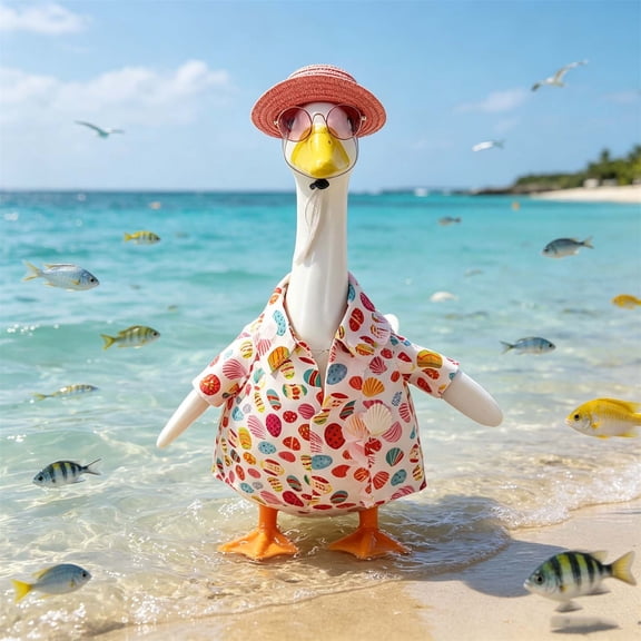 PLPPYFS Porch Goose Outfit Set Summer Flower Dress Hat Clothes for 23'' Porch Goose Plastic Cement Statue Costume for Spring Easter Primitive Rustic Summer Outdoor Patio Yard Lawn Decor