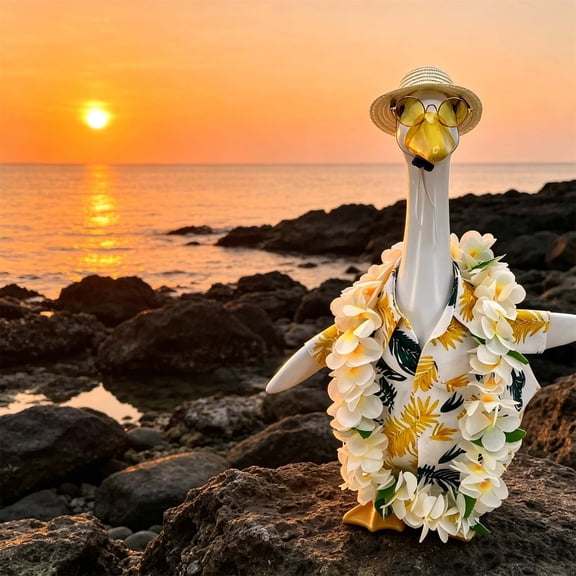PLPPYFS Porch Goose Outfit Set Summer Flower Dress Hat Clothes for 23'' Porch Goose Plastic Cement Statue Costume for Spring Easter Primitive Rustic Summer Outdoor Patio Yard Lawn Decor