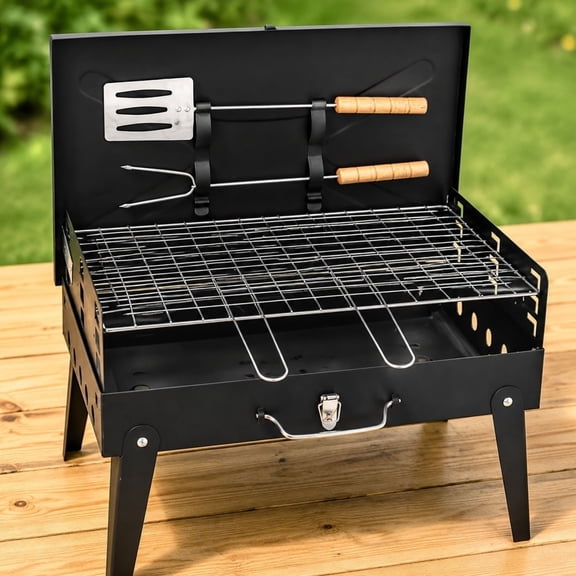 PLPPYFS Portable Charcoal Grill, Portable Tabletop BBQ for Outdoor Cooking Compact Folding Grill Built-In Barbecue Tool Box-Style Grill Rack for Camping Picnics & Travel Lightweight Flavor Grill