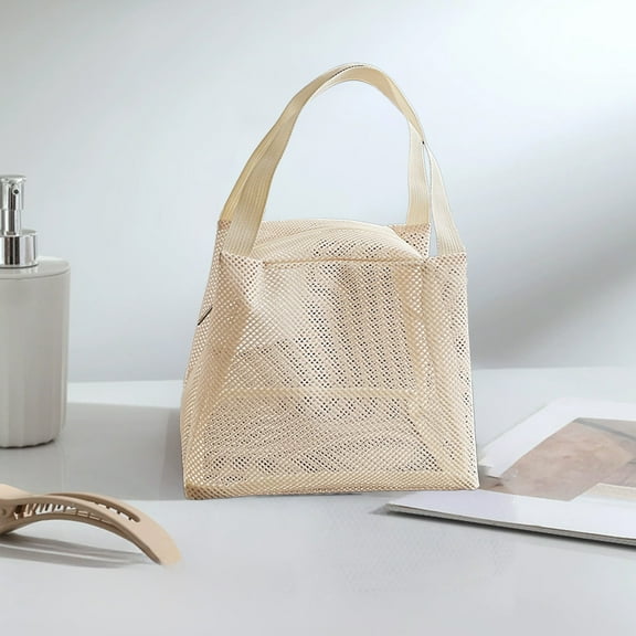 PLPPYFS Portable Mesh Double Layer Cosmetics Bag Outdoor Breathable Visual Cosmetic Bag Portable Large Capacity Beach Bag Easy Storage Handheld Storage Bag Reusable Eco Bag