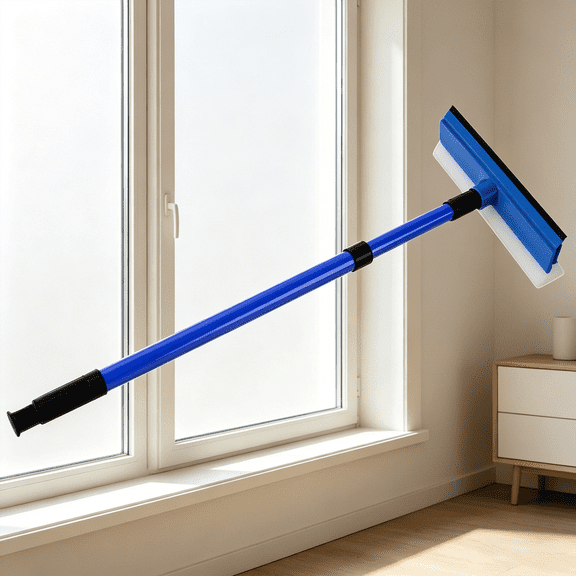 PLPPYFS Professional Window Squeegee,2 in 1 Squeegee Window Cleaner with Long Stainless Steel Handle and Scrubber&Rotating Head, Sponge Car Window Squeegee for Gas Station, Glass,Shower