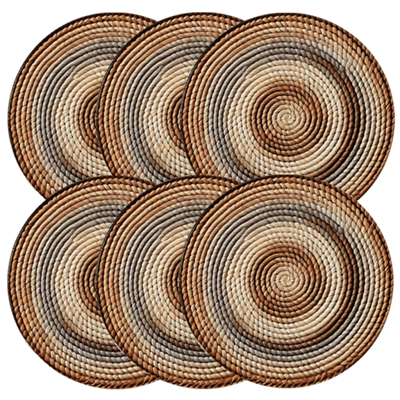 PLPPYFS Round Woven Placemats Set of 6 | Handmade Rattan Placemats for Holiday Wedding Home - Slip Heat Resistant Rattan Chargers for Dinner Plates, 15 inch
