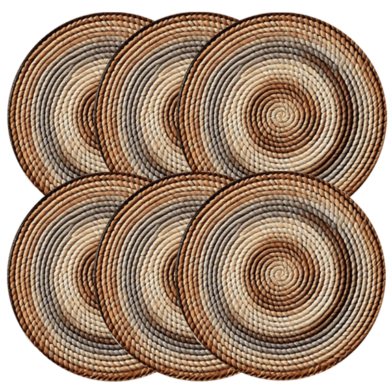 PLPPYFS Round Woven Placemats Set of 6 | Handmade Rattan Placemats for Holiday Wedding Home - Slip Heat Resistant Rattan Chargers for Dinner Plates, 15 inch