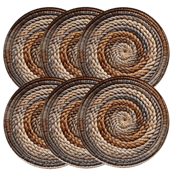 PLPPYFS Round Woven Placemats Set of 6 | Handmade Rattan Placemats for Holiday Wedding Home - Slip Heat Resistant Rattan Chargers for Dinner Plates, 15 inch
