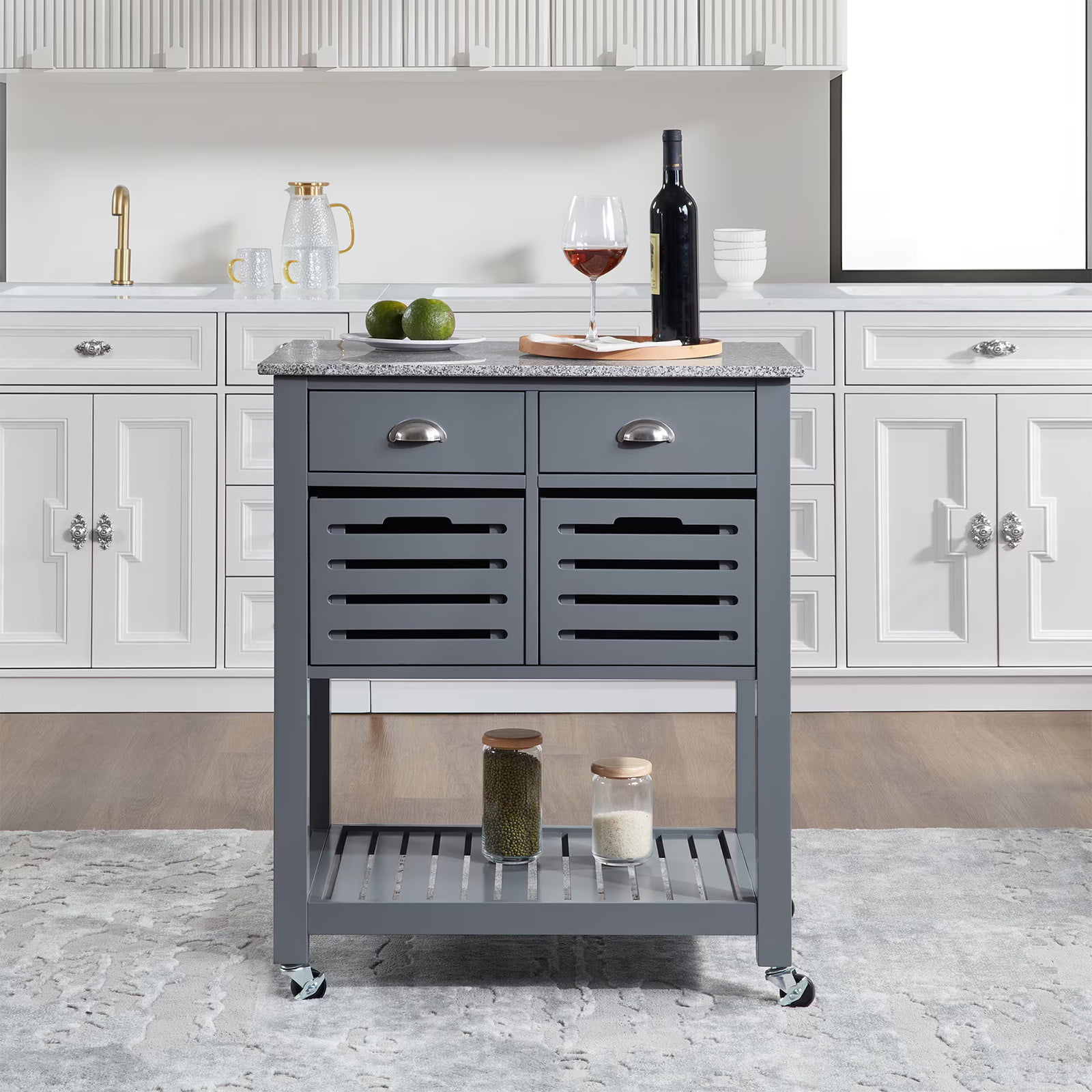PLPPYFS Small Kitchen Island on Wheels with Marble Top and Drawer ...