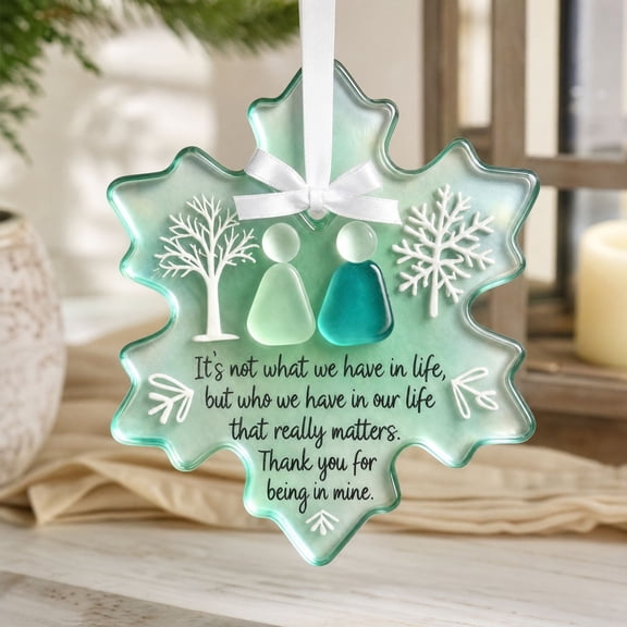 PLPPYFS Snowflake-Shaped Acrylic Friendship Decor Christmas Ornament, Coastal Inspired Seaglass Home Gifts Christmas Tree Hanging Decoration Multiple Occasions for Friends Bestie Her Women