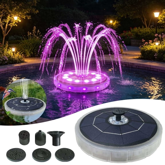 PLPPYFS Solar Pool Fountain with Light Show, Upgraded Large Solar Pool Water Fountain, Floating Pool Fountain for Above Ground Pool,Solar Floating Fountain Pump for Nighttime Use