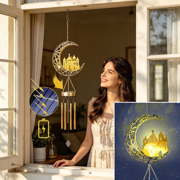 PLPPYFS Solar Wind Chimes, Sun Wind Chime Outdoor w/Glowing Crackle Glass LED Unique Wind Bells for Outside Waterproof Chimes, Gifts for Her/Him (41" Long Metal Chimes)