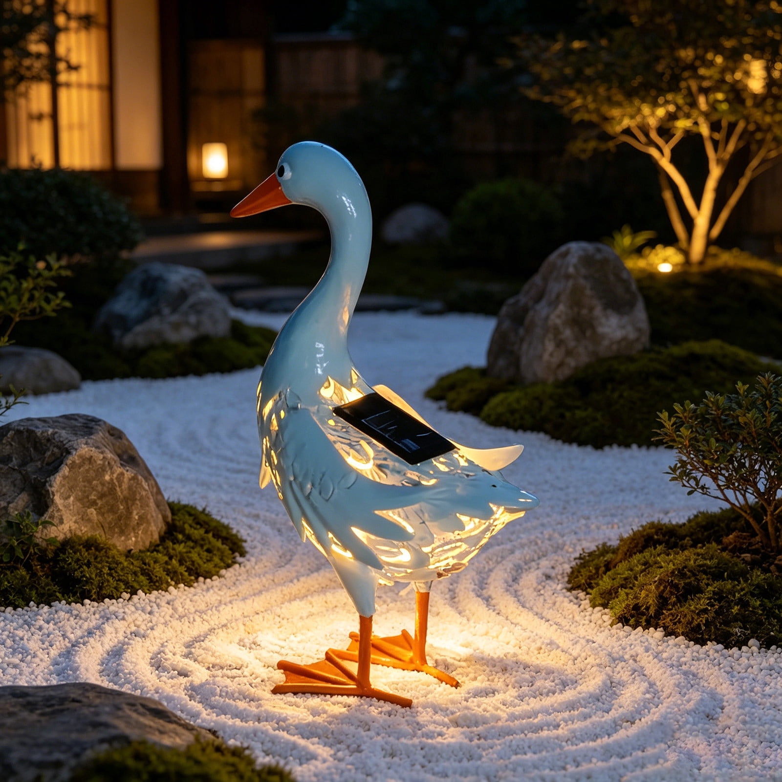 PLPPYFS Solar-powered Metal Duck Garden Statue Courtyard Garden Ornament Outdoor Lifelike Duck Decor Yard Art Sculpture for Home Lawn Backyard Porch Patio Decoration, Gift for Housewarming