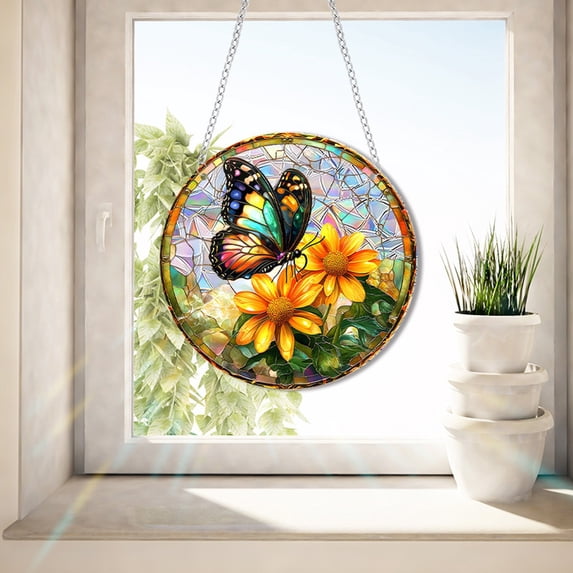 PLPPYFS Stained Glass Hummingbird Suncatcher Colorful Acrylic Window Hanging Ornaments Handmade Sun Catcher, for Window Gift Outdoor Home Wall Tree Garden Decor Birthday Gift Animals