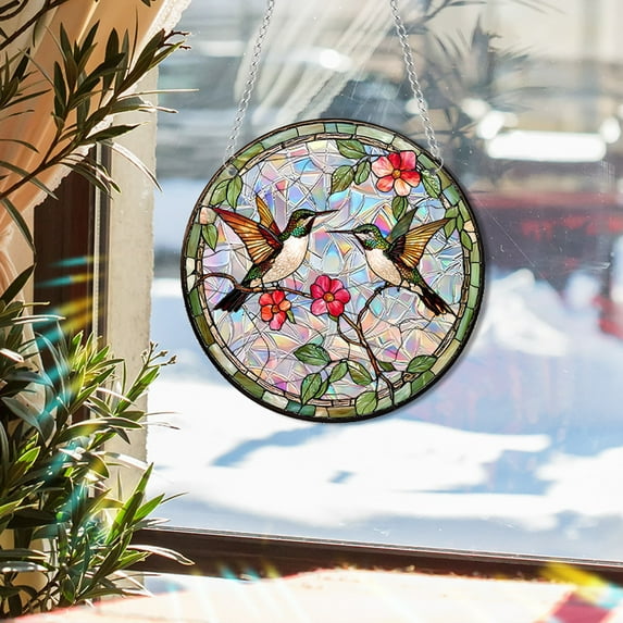 PLPPYFS Stained Glass Hummingbird Suncatcher Colorful Acrylic Window Hanging Ornaments Handmade Sun Catcher, for Window Gift Outdoor Home Wall Tree Garden Decor Birthday Gift Animals