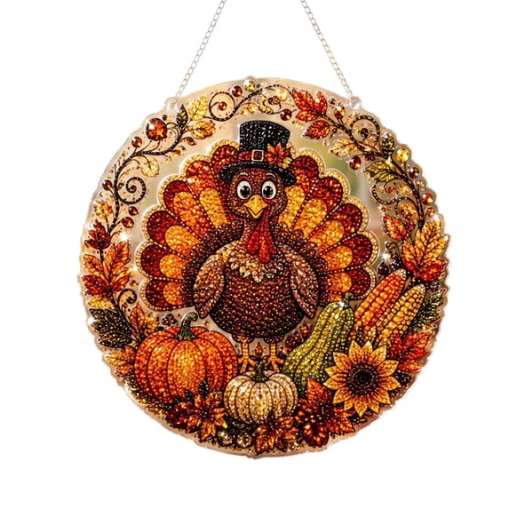 PLPPYFS Thanksgiving Hanging Diamond Art Kits for Adult, Fall Diamonds Art Hanging, Acrylic Diamonds Art Suncatcher Board, for Farmhouse Autumn Thanksgiving Party Home Decorations (No Assembly!!!)