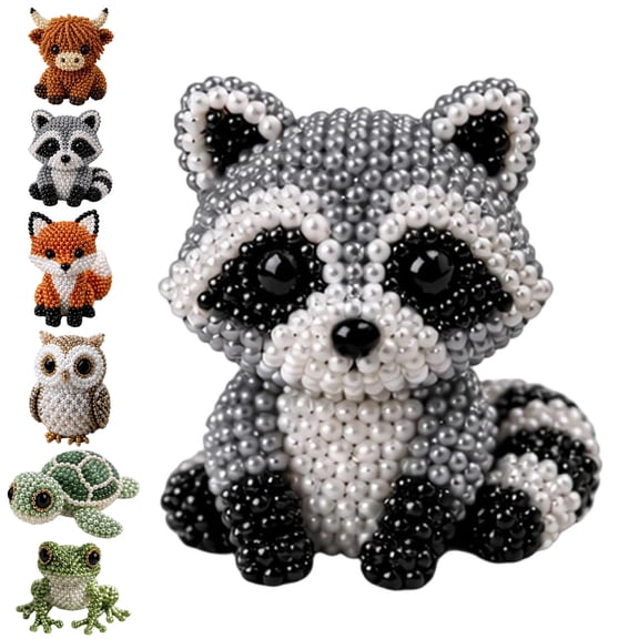 PLPPYFS Tiny 3D Beaded Animal DIY Kit, Cute Animal Beading Craft Set, DIY Bead Embroidery Kit, 3D Animal Themed Beadwork Kit for Beginners & Craft Enthusiasts (Raccoon)