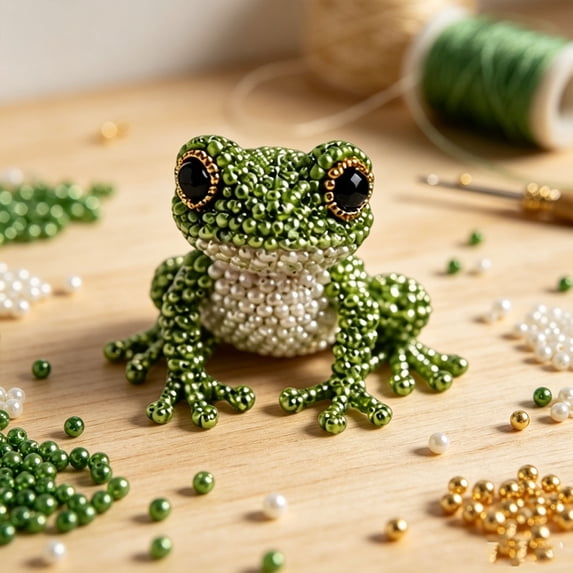 PLPPYFS Tiny 3D Beaded Animal DIY Kit, Easy DIY Beading Embroidery Kit with Cute Designs, 3D Animal Themed Beadwork Kit for Beginners & Craft Enthusiasts, with Instructions (Frog)