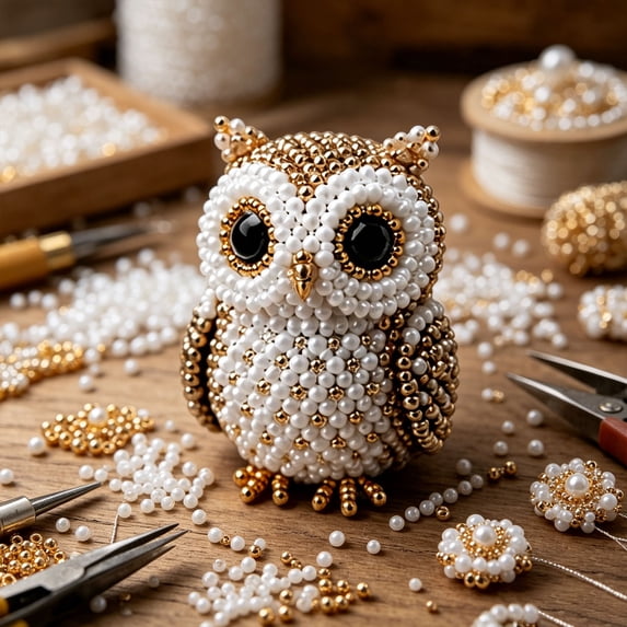 PLPPYFS Tiny 3D Beaded Animal DIY Kit, Easy DIY Beading Embroidery Kit with Cute Designs, 3D Animal Themed Beadwork Kit for Beginners & Craft Enthusiasts, with Instructions (Owl)