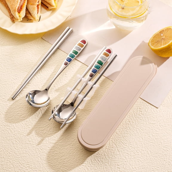 PLPPYFS Travel Utensils with Case, Portable Silverware Set for Work, Stainless Steel Reusable Travel Cutlery, for Camping, Picnic, Gadgets, Lunch Box for Men, Include Spoon Chopsticks