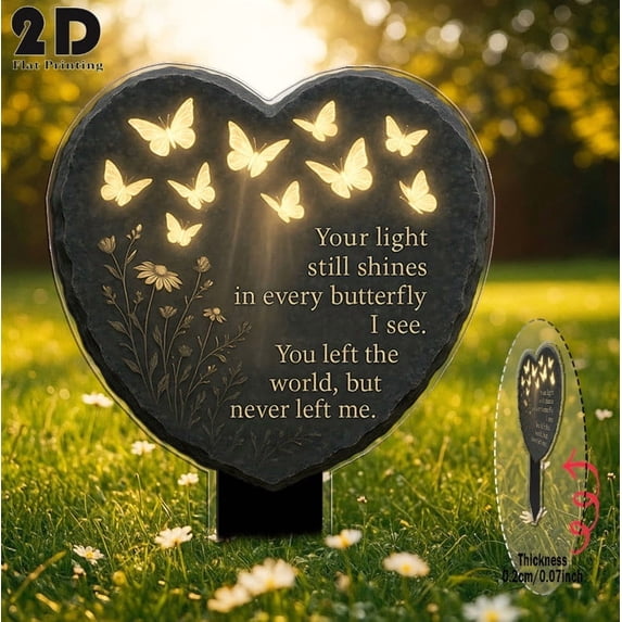 PLPPYFS Unique Butterfly Heart Shaped Floral Acrylic Outdoor Memorial Plaque, 7.87"x5.5" Weatherproof Garden Stake for Graves, Lawns Flower Beds, Sympathy Keepsake Decor (1 Pcs)