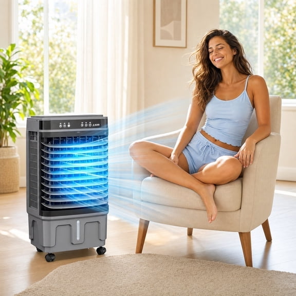 PLPPYFS Upgraded Swamp Cooler with Touchscreen With Remote Control, Portable AC Unit Cooling Fan That Blow Cold Air, 20L Water Tank,Ultra Quiet for Room, Restaurant, Indoor, Outdoor