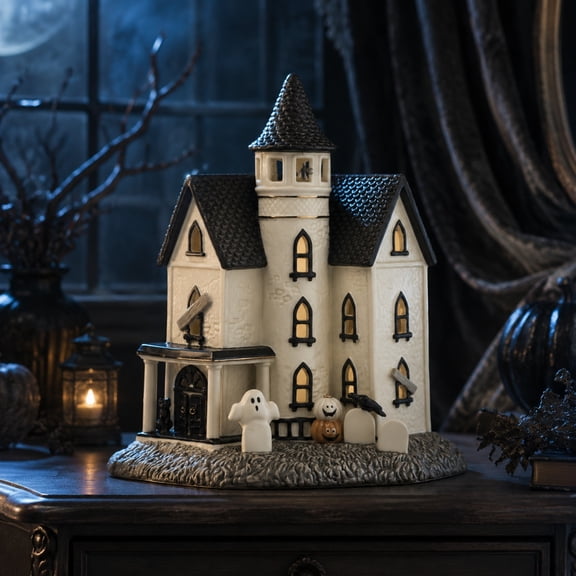PLPPYFS Vintage Light-Up Ghost Cottage, Halloween Decorations Lamp Figurine, Handcrafted Glowing Ghost Ornament, LED Rustic Festive Decor Courtyard, Luminous Holiday Accent