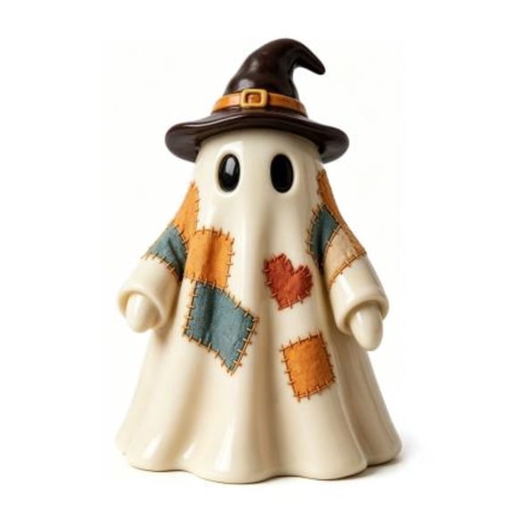 PLPPYFS Vintage Patchwork Ghost, 6.3" Quilted Ghost Doll, Rustic Farmhouse Halloween Figurine, Spooky Cute Fall Decor for Mantel Shelf Entryway Porch Tabletop