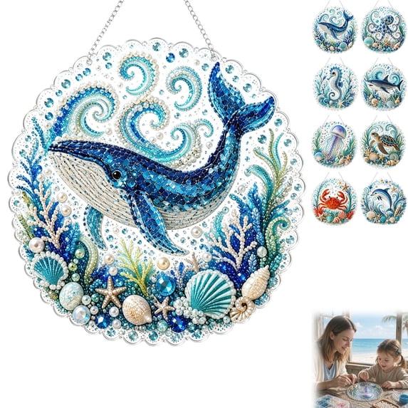 PLPPYFS Whale Diamond Art Kits for Adults, Acrylic Hanging Suncatcher Whale Diamond Suncatcher, Special Shaped Diamonds, Hanging Chain, Complete DIY Craft Tools, Hanging Ornament