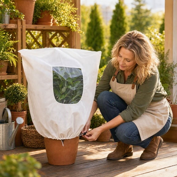 PLPPYFS Winter Plant Frost Protection Cover, Garden Tree Jacket with Clear View Window, Drawstring Plant Freeze Blanket, Reusable Winter Protection Bag for Fruit Trees, Bushes Backyard Landscaping