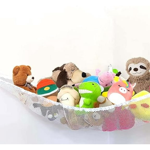 PLS Stuffed Animals Toys Hammock for Toy Storage and Organization for Kids Room, Toy Organizer for Kids, Boys & Girls, Nursery Hanging Organizer for Baby Room in White